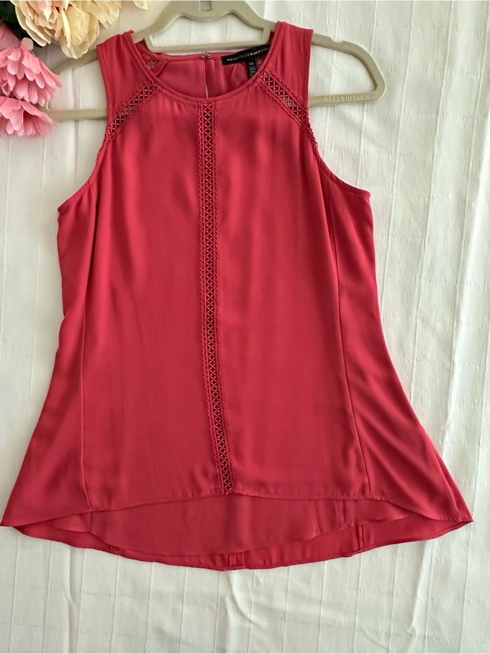 White House Black Market Brand New Raspberry Sleeveless Crochet-Trim Tank